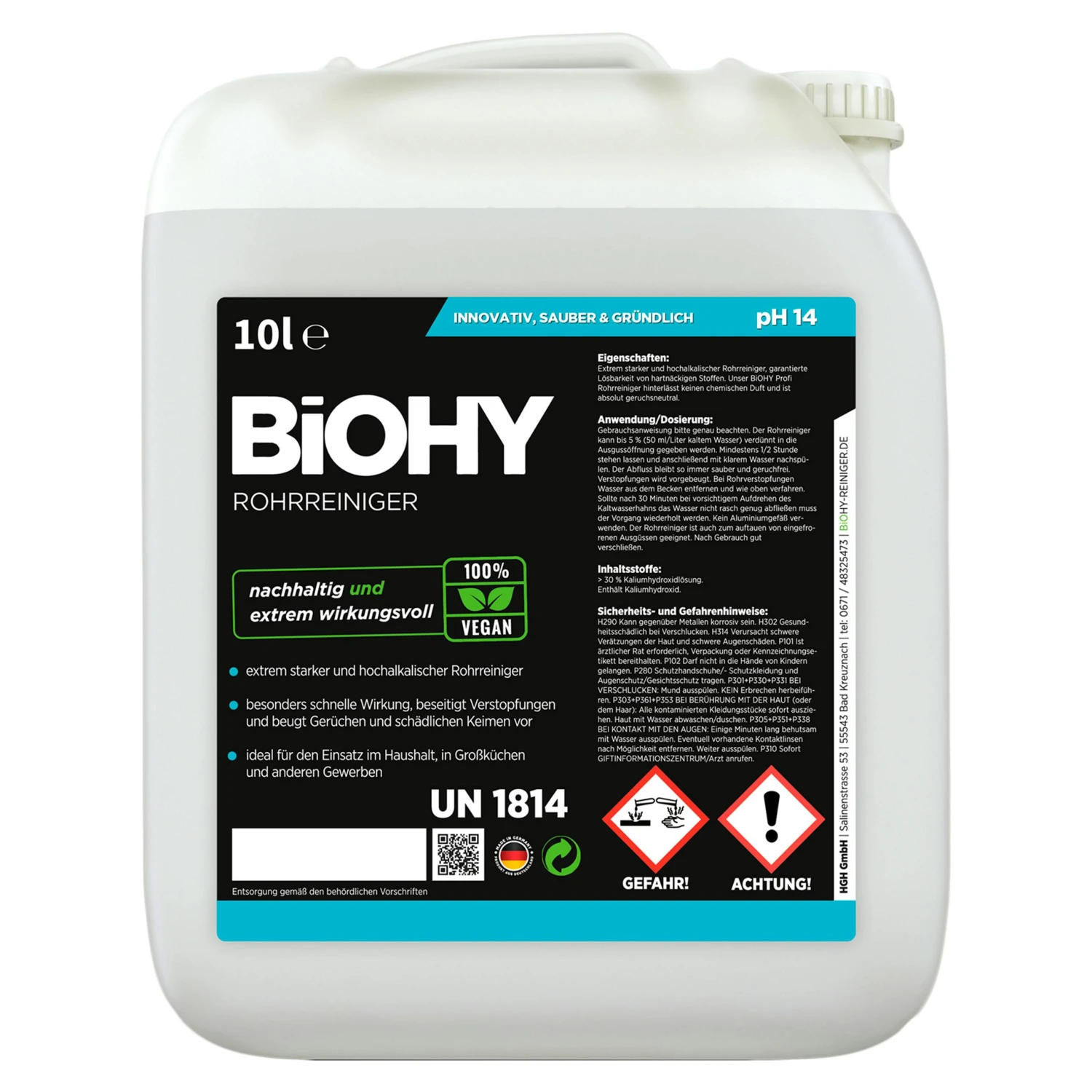 BiOHY Rohrreiniger (24x20l Kanister) | EXTRA STARK | Flüssiger, Hochkonzentrierter Abflussreiniger | Geruchsneutral | Für Alle Verstopfungen – Bild 2