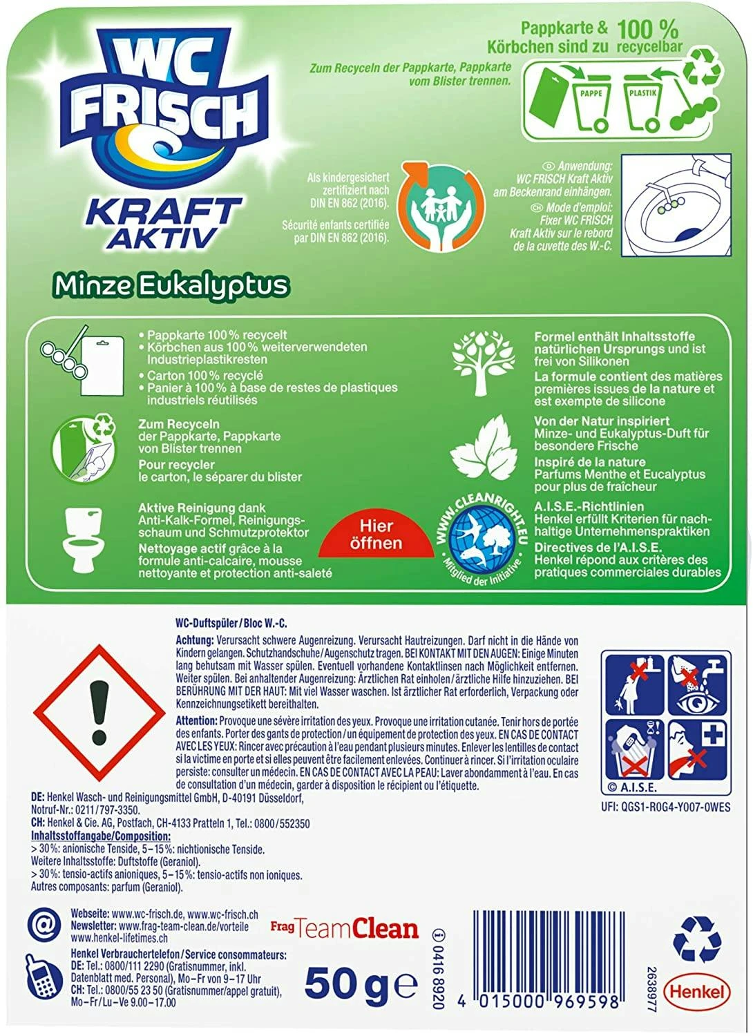 WC Frisch Kraft-Aktiv Pro Nature Minze WC-Reiniger 1 Stück Badreiniger – Bild 6