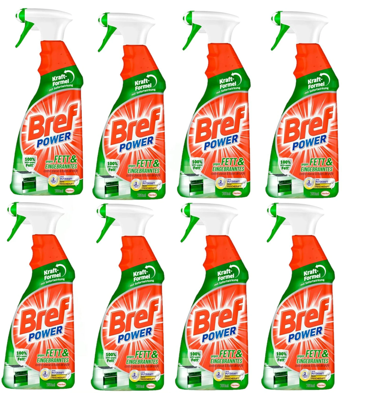 Bref Power Fett Eingebranntes Fettlöser Küchen Reiniger 8x750 Ml Sprühflasche