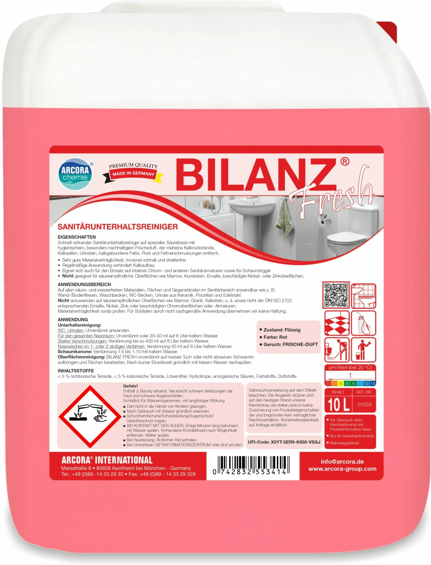 ARCORA Sanitärunterhaltsreiniger BILANZ FRESH, 1L – Bild 2