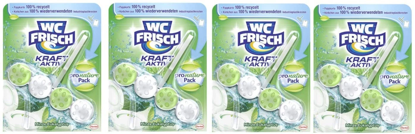 WC FRISCH Kraft Aktiv Pronature Minze Eukalyptus WC-Reiniger Duftspüler 4er Pack