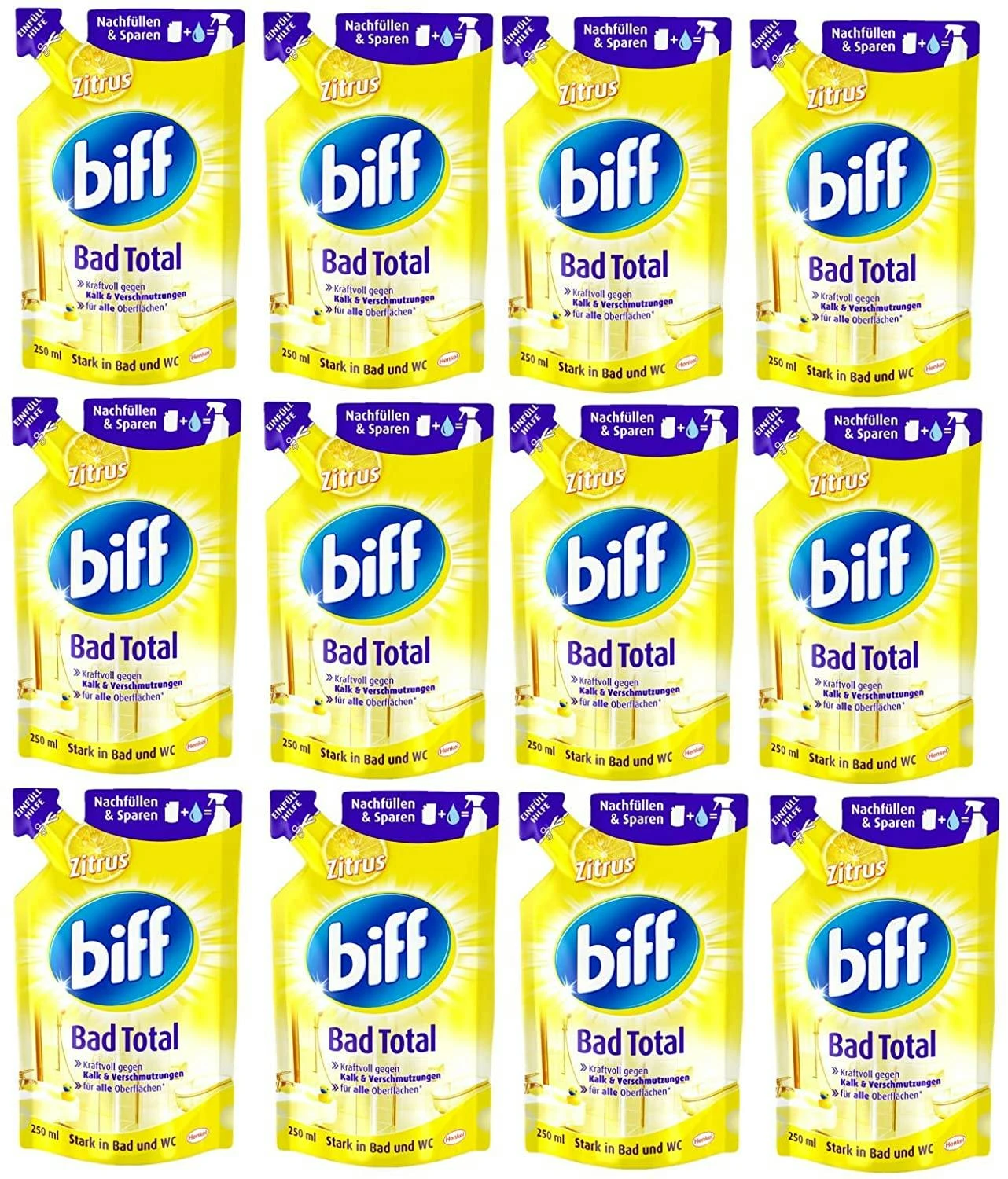 Biff Bad Total Zitrus Badreiniger Bad Reiniger Badezimmer 3x250 Ml Nachfüllpack – Bild 2
