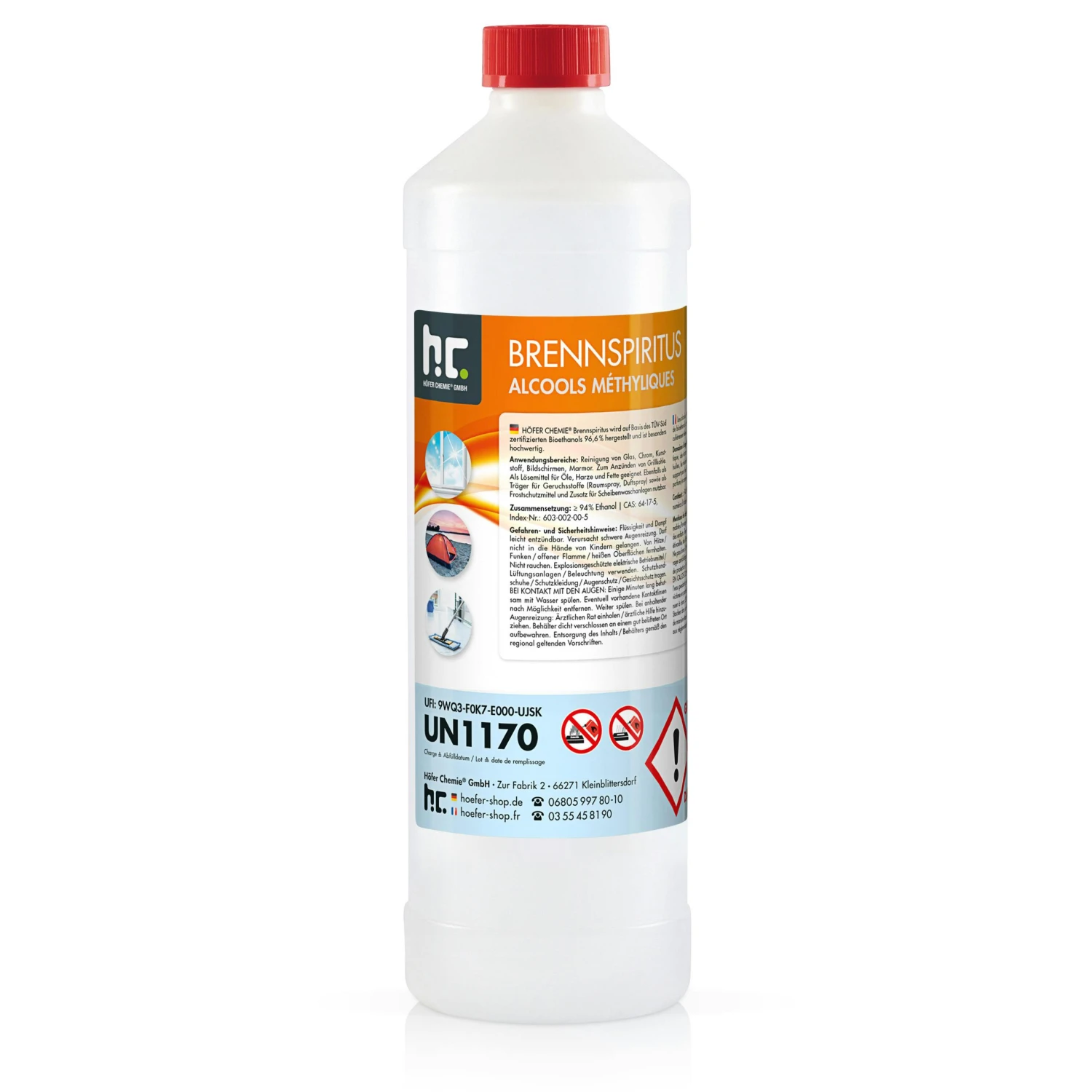 1 X 1 Liter Brennspiritus 94%