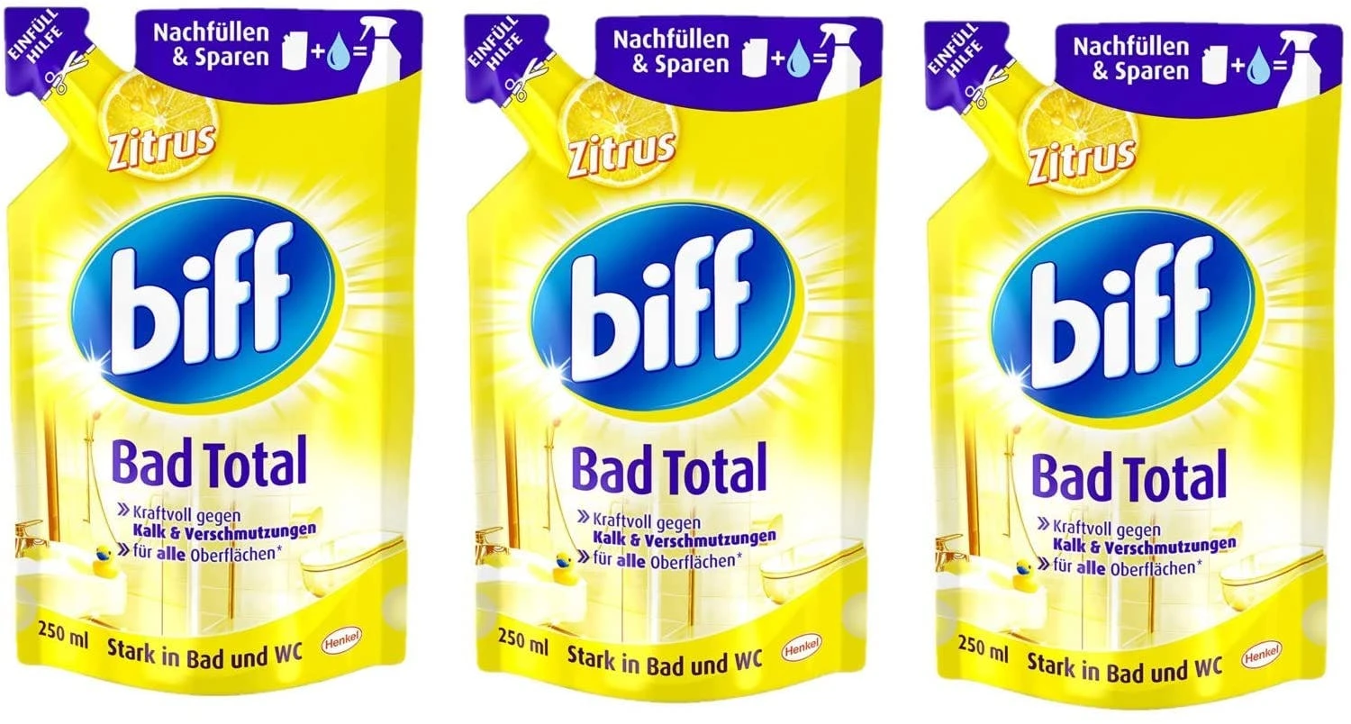 Biff Bad Total Zitrus Badreiniger Bad Reiniger Badezimmer 3x250 Ml Nachfüllpack