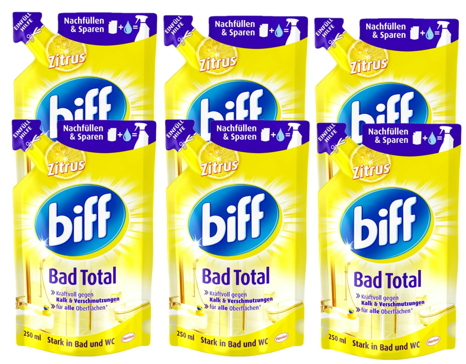 Biff Bad Total Zitrus Badreiniger Bad Reiniger Badezimmer 3x250 Ml Nachfüllpack – Bild 4